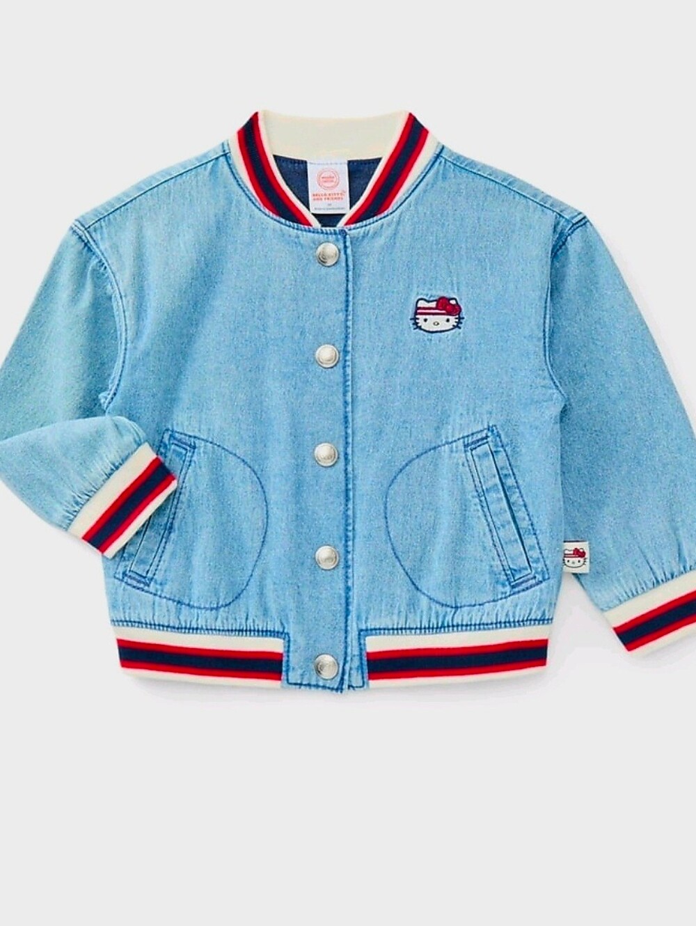 New Sanrio Hello Kitty Girls Cotton Denim Bomber Jacket, Midweightize
